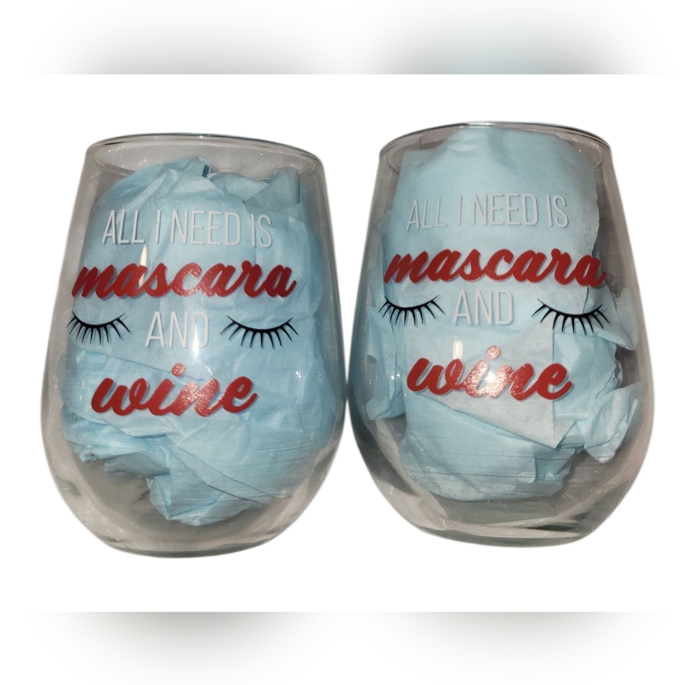2 Piece (Mascara and Wine) Stemless Wine Glass Set